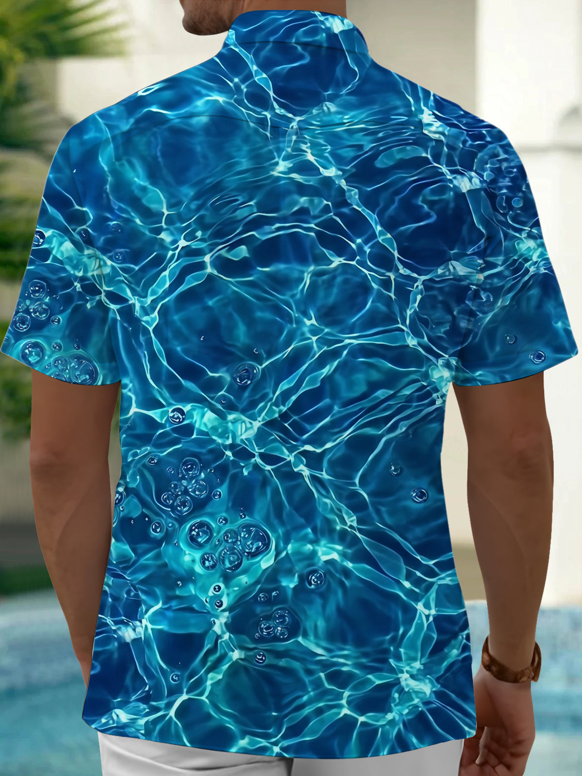 Oceanlyte Men's Abstract Water Ripples And Bubbles Print Short Sleeve Shirt with Chest Pocket