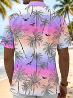 Oceanlyte Men's Hawaiian Palm Tree Silhouette Print Short Sleeve Shirt with Chest Pocket