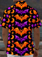Oceanlyte Men's Halloween Bats And Crescent Moons Print Short Sleeve Shirt with Chest Pocket