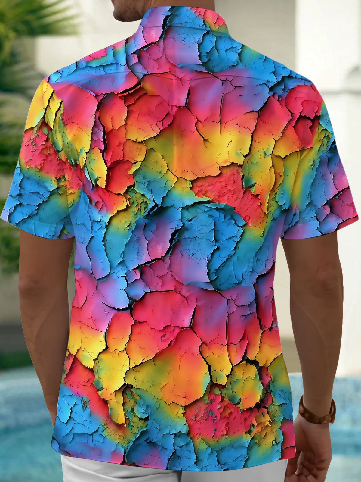Oceanlyte Men's Printed Colorful Cracked Texture Print Short Sleeve Shirt with Chest Pocket