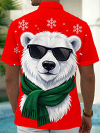 Oceanlyte Men's Short Sleeve Shirt - Christmas Polar Bear With Sunglasses And Green Scarf Print with Chest Pocket