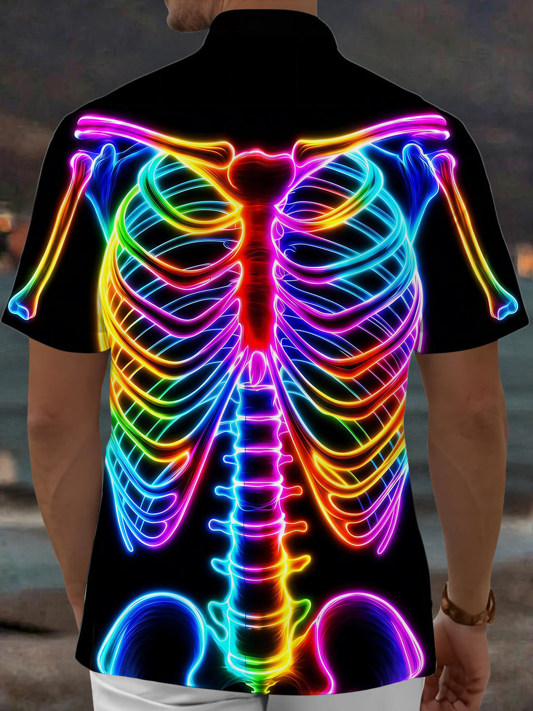 Colorful Skull Men's Pocket Short Sleeve Shirts