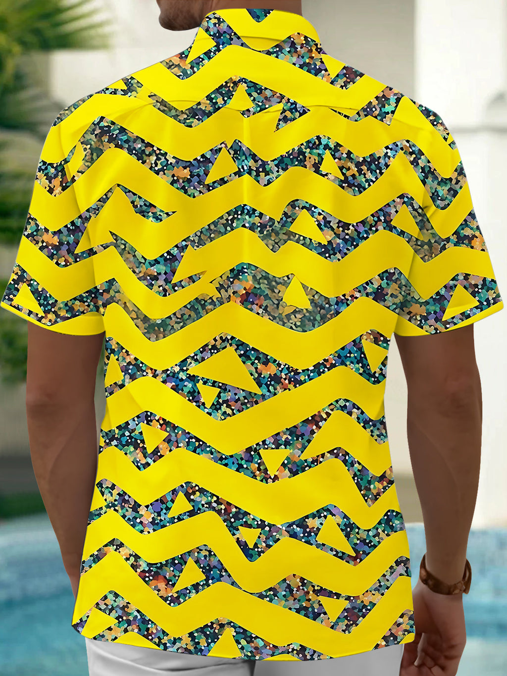 Oceanlyte Men's Geometric Zigzag And Triangles Print Short Sleeve Shirt with Chest Pocket