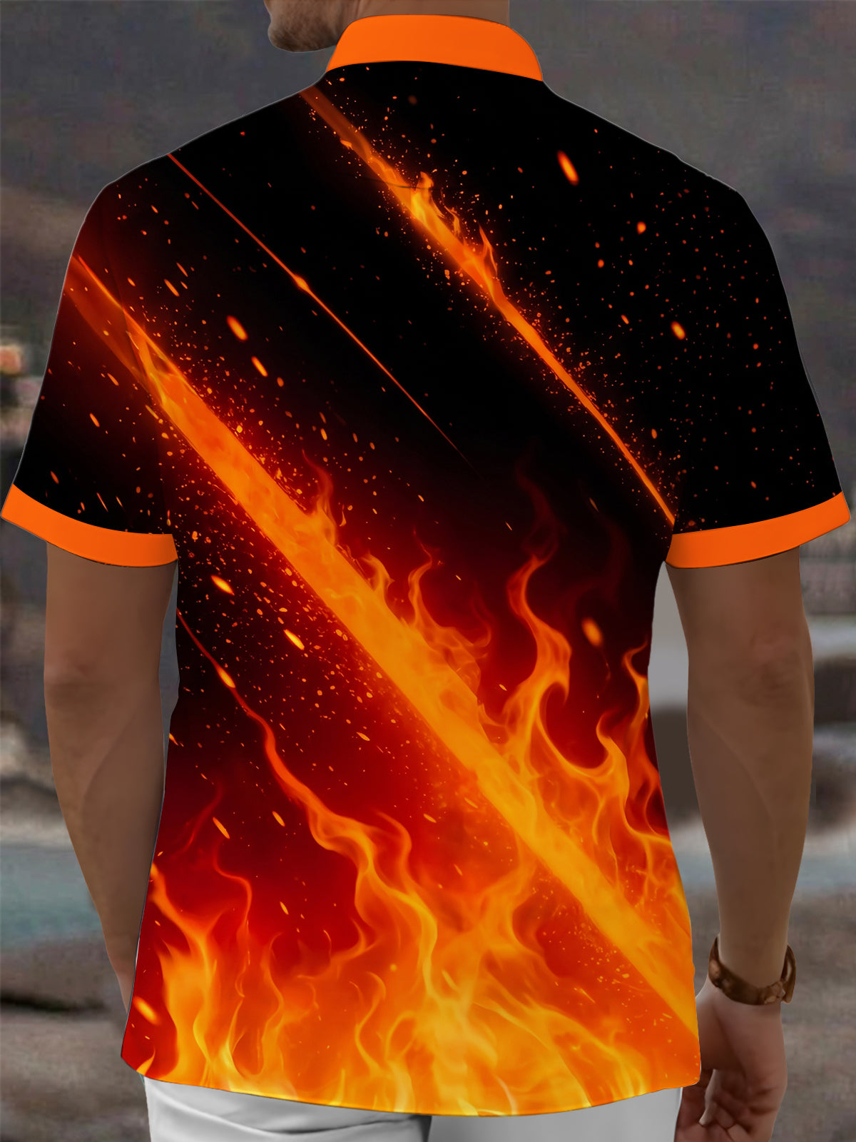 Oceanlyte Men's Graphic Abstract Flame And Lava Pattern Short Sleeve Shirt with Chest Pocket