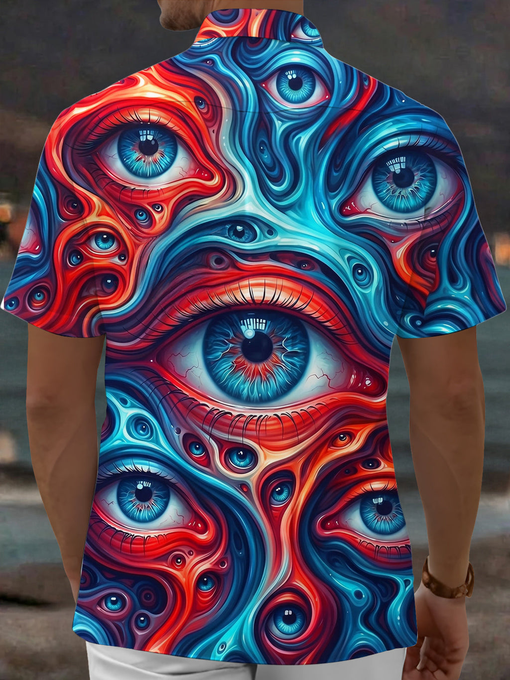 Oceanlyte Men's Patterned Psychedelic Fluid Multi-eye Pattern Short Sleeve Shirt with Chest Pocket