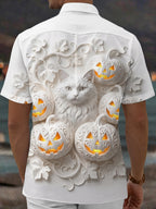 Oceanlyte Men's Graphic Halloween Pumpkin Print Short Sleeve Shirt with Chest Pocket