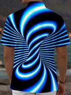 Oceanlyte Men's Psychedelic Blue Neon Swirl Pattern Short Sleeve Shirt with Chest Pocket
