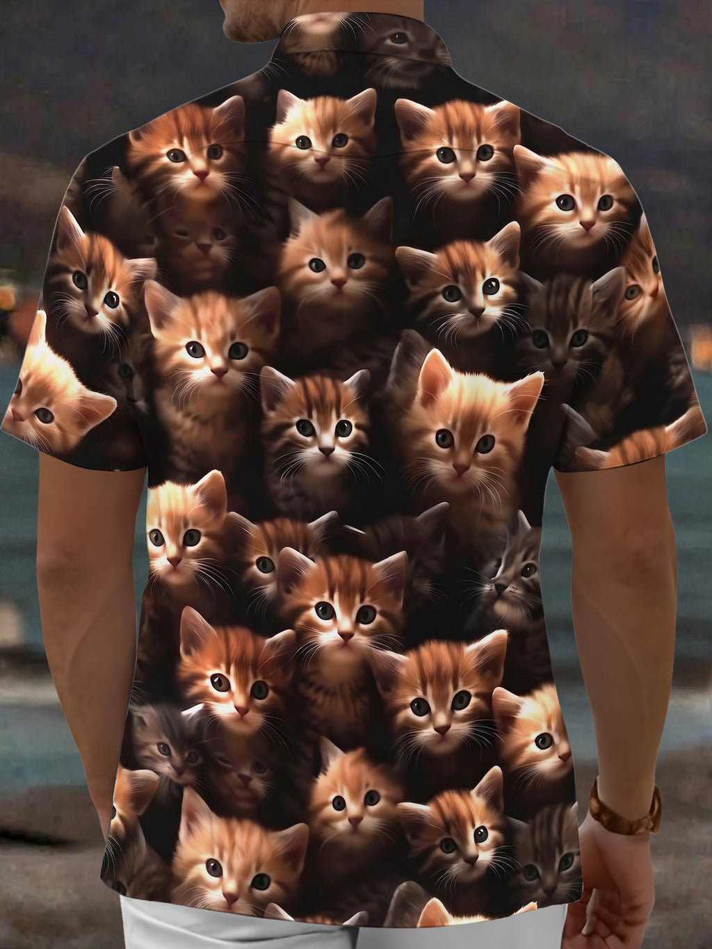 Oceanlyte Men's Vintage Style Kitten Faces Print Cat Print Short Sleeve Shirt with Chest Pocket