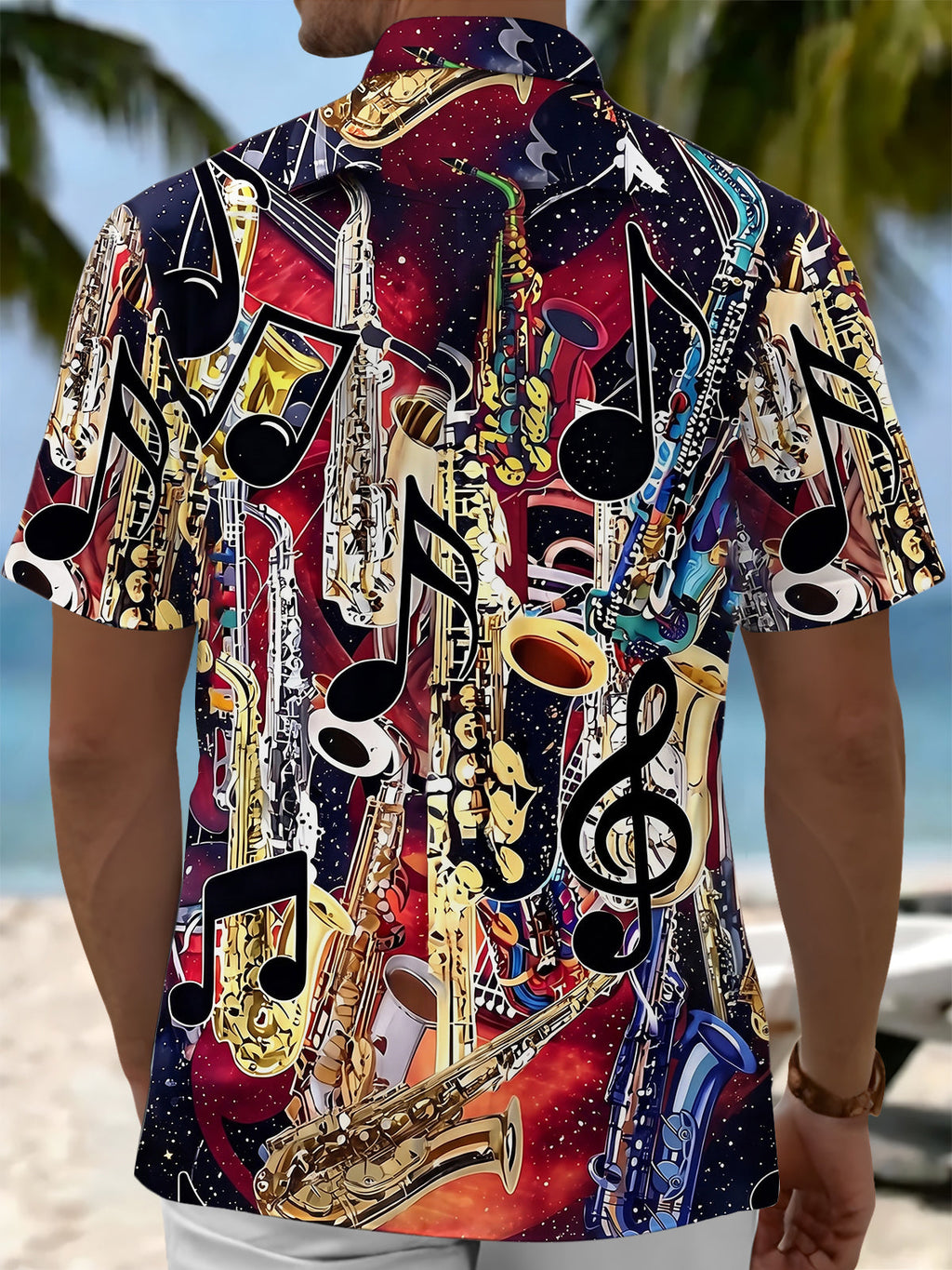 Oceanlyte Men's Graphic Saxophone Instruments Print Short Sleeve Shirt with Chest Pocket
