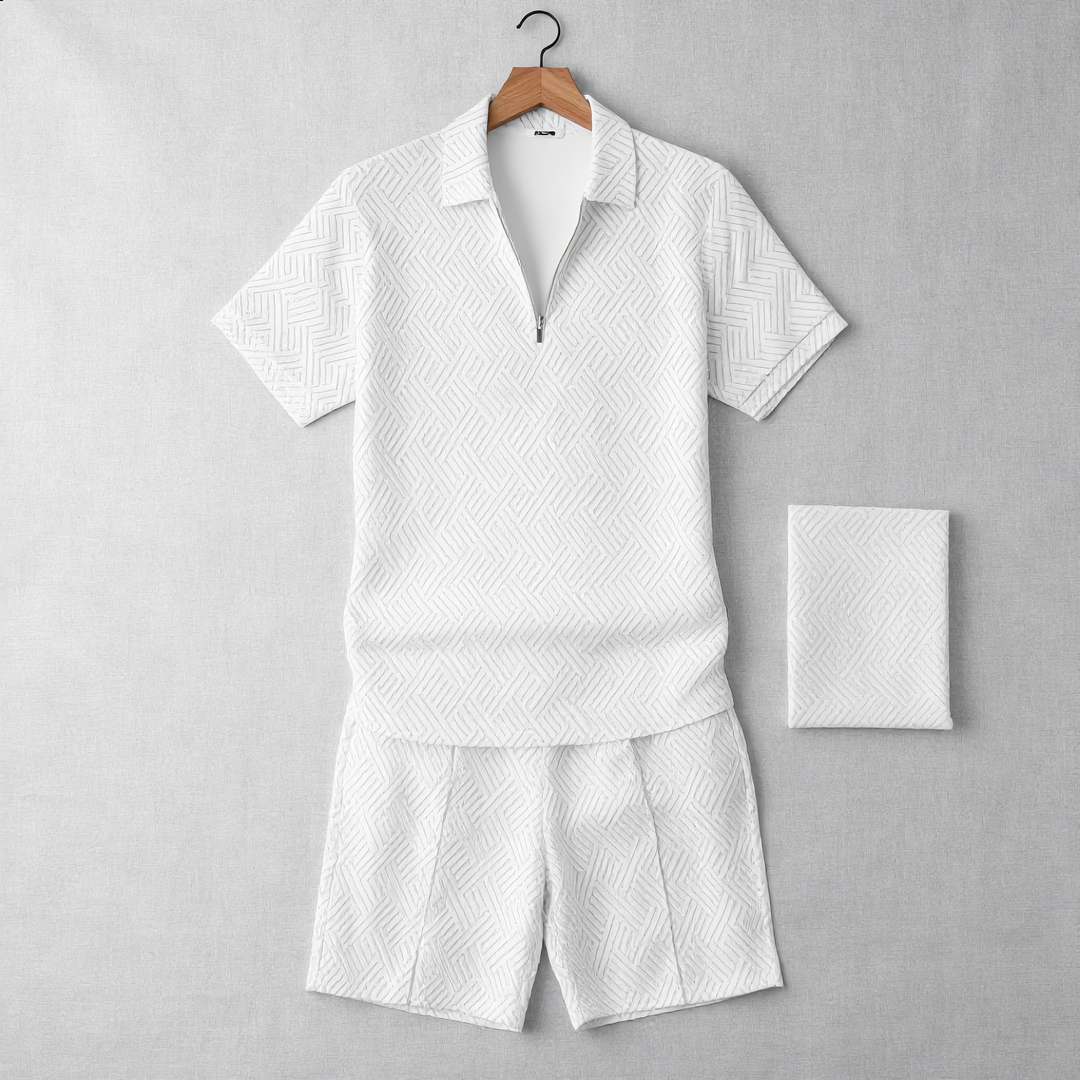 Men's Geometric Lapel Casual Set
