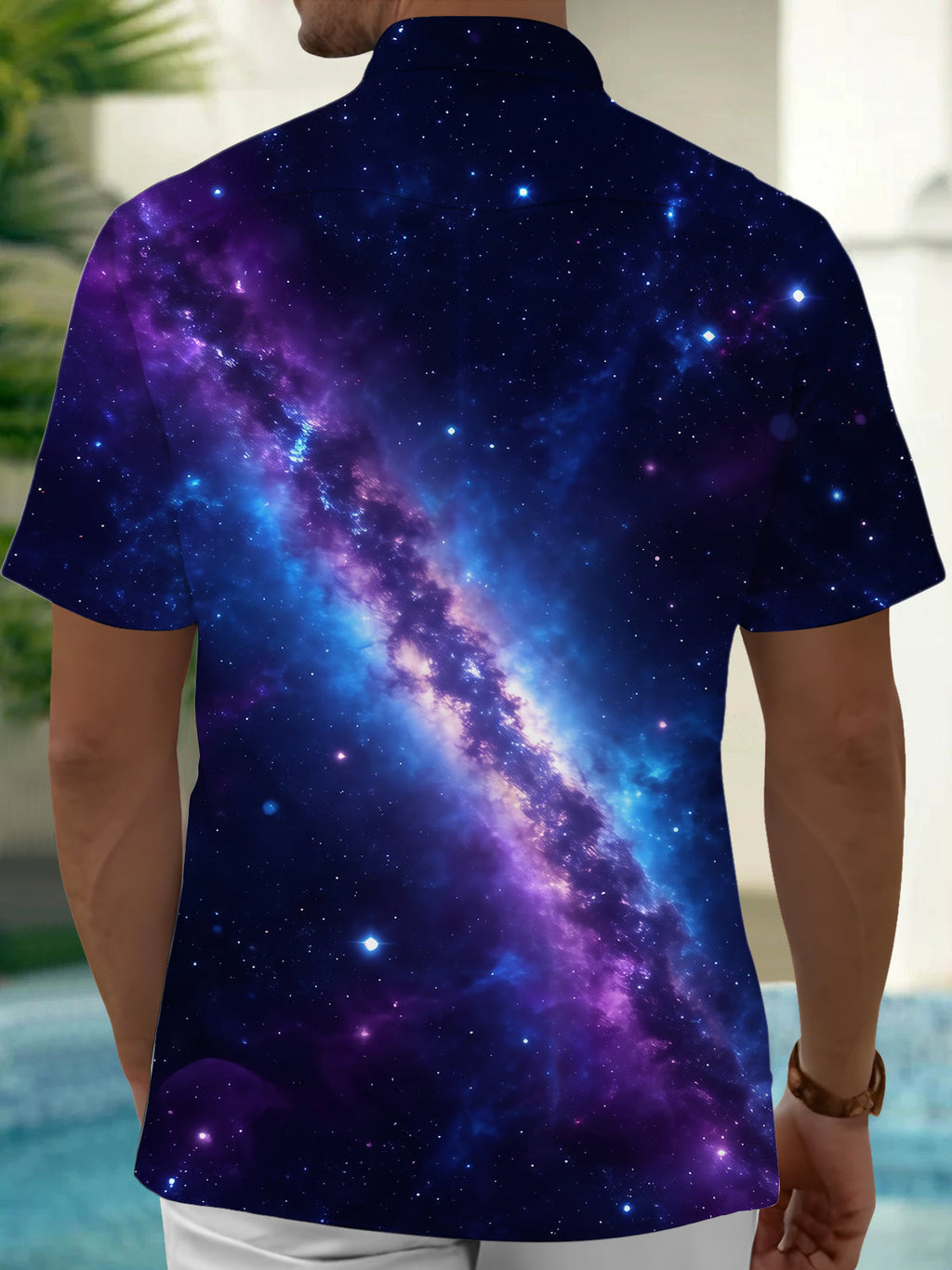 Oceanlyte Men's Hawaiian Galaxy Nebula And Stars Print Short Sleeve Shirt with Chest Pocket