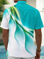 Oceanlyte Men's Printed Abstract Gradient Waves Print Short Sleeve Shirt with Chest Pocket