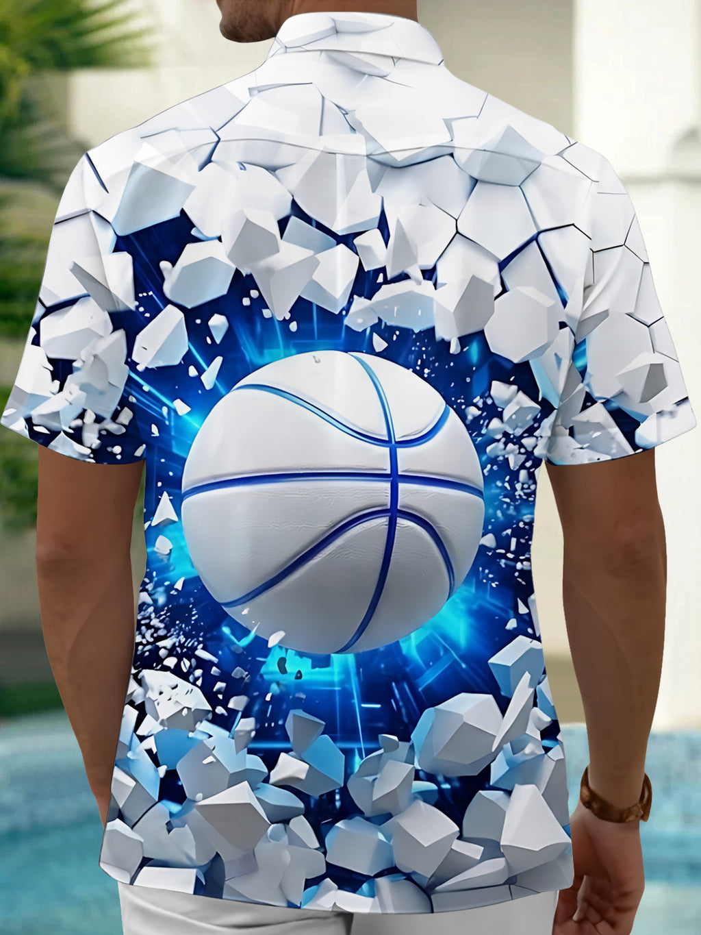 Oceanlyte Men's 3D Basketball Breaking Through Wall Print Short Sleeve Shirt with Chest Pocket