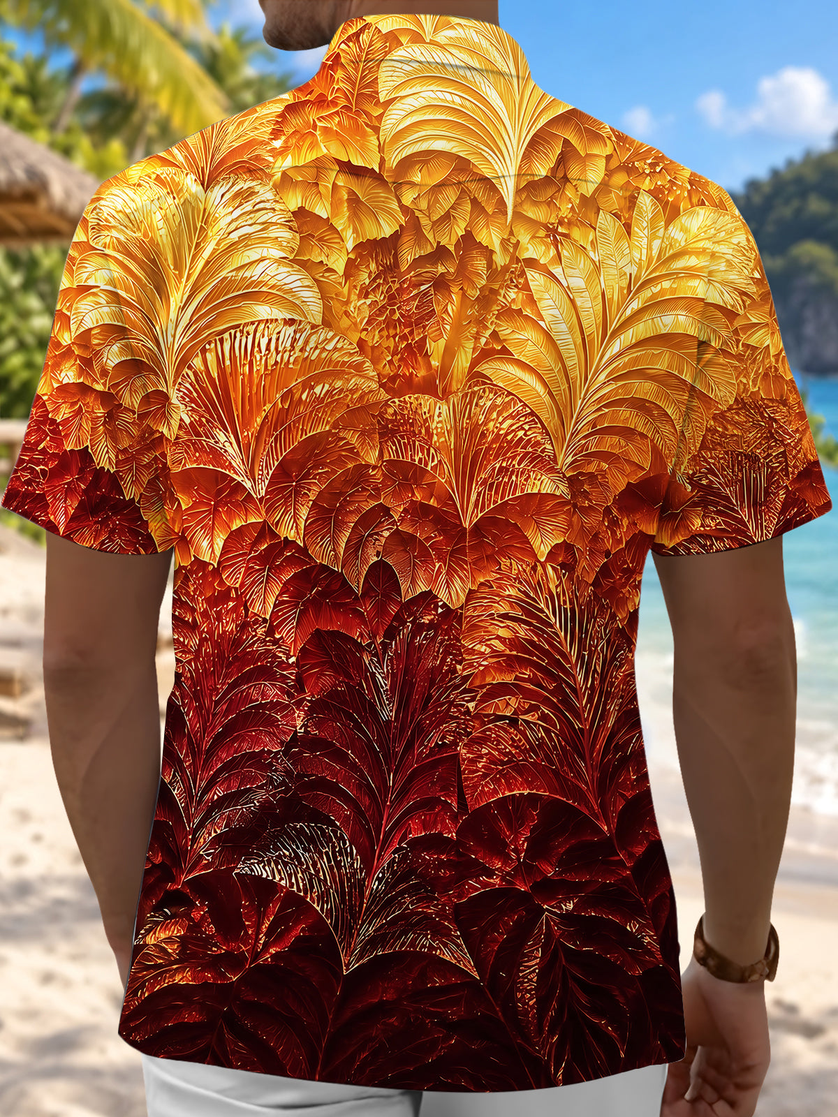 Oceanlyte Men's Hawaiian Autumn Leaf Pattern Short Sleeve Shirt with Chest Pocket
