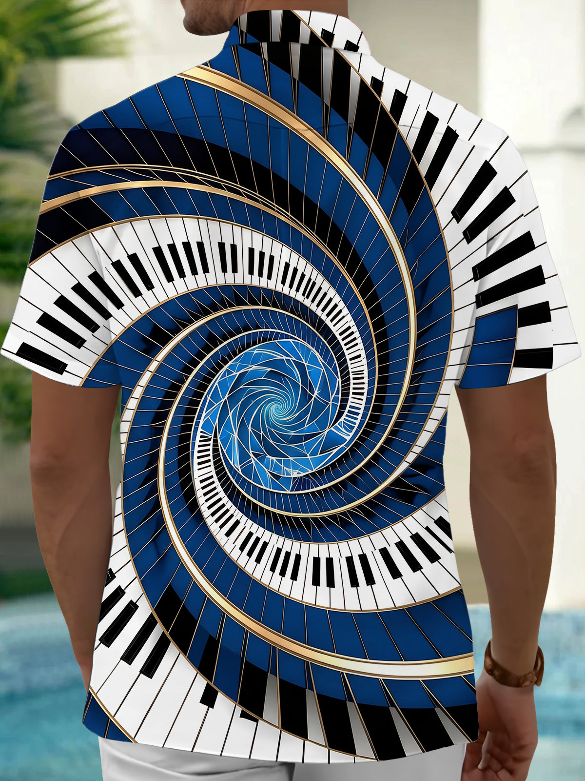 Oceanlyte Men's Graphic Spiral Piano Keys Print Short Sleeve Shirt with Chest Pocket