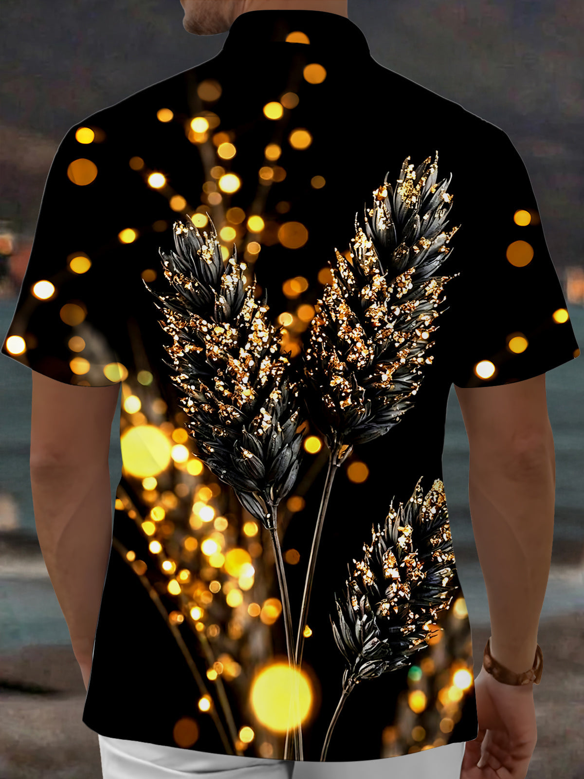 Oceanlyte Men's Graphic Golden Wheat Ears Print Short Sleeve Shirt with Chest Pocket