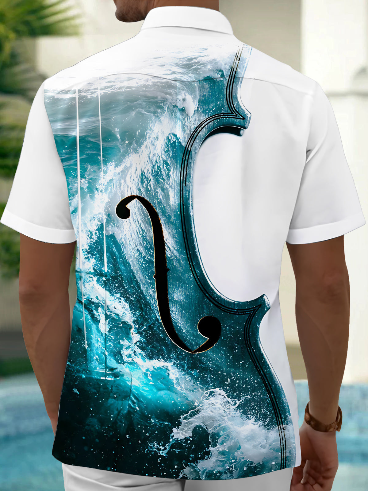 Oceanlyte Men's Graphic Violin Body Silhouette Print Short Sleeve Shirt with Chest Pocket