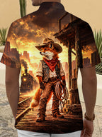 Oceanlyte Men's Printed Western Cowboy Fox Print Short Sleeve Shirt with Chest Pocket