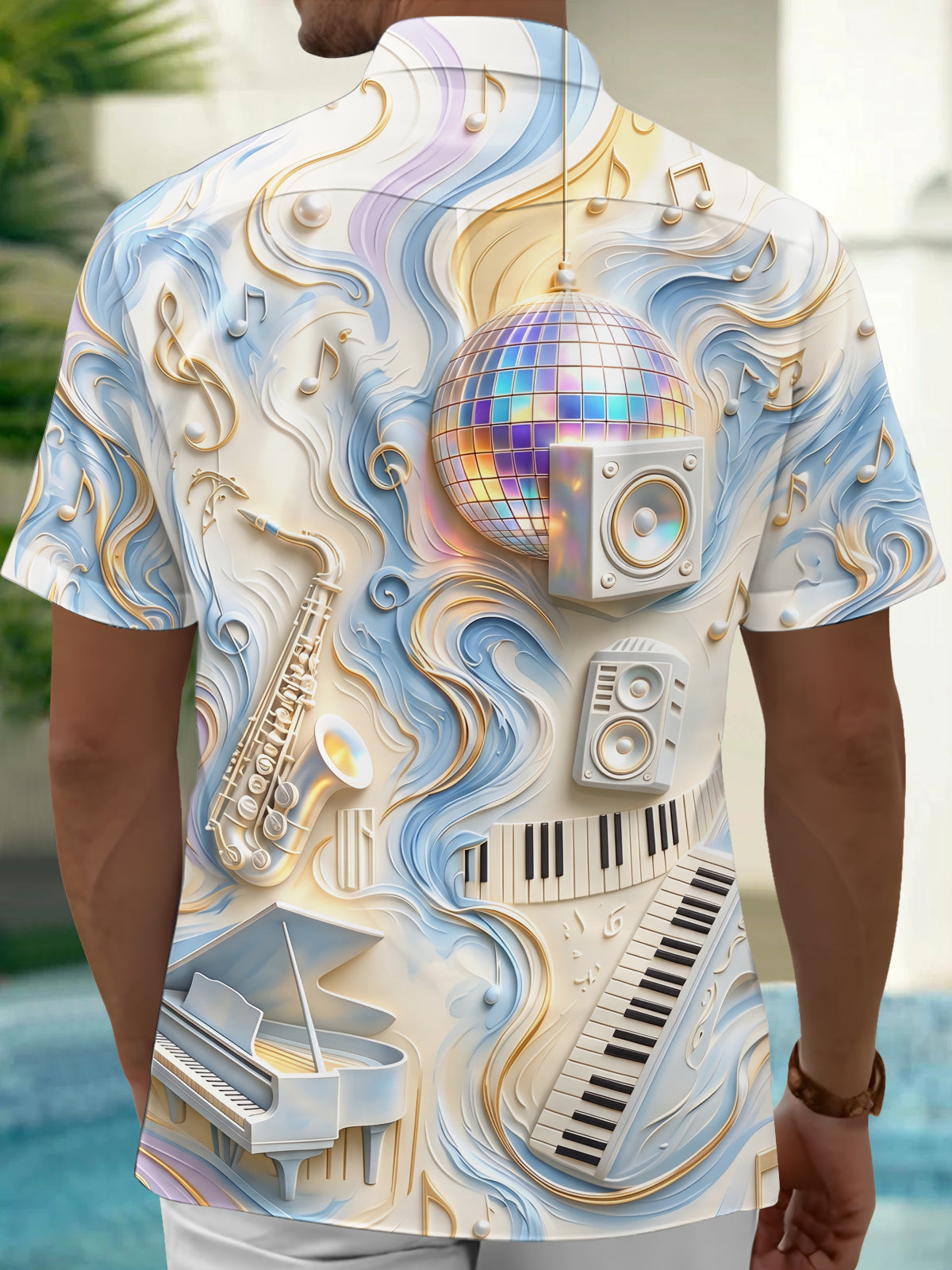 Oceanlyte Men's Graphic Disco Ball Print Short Sleeve Shirt with Chest Pocket