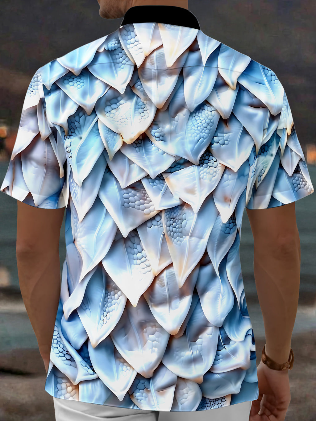 Oceanlyte Men's 3D Dragon Scale Pattern Short Sleeve Shirt with Chest Pocket