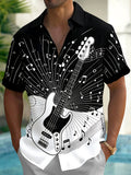 Oceanlyte Men's Graphic Bass Guitar Print Short Sleeve Shirt with Chest Pocket