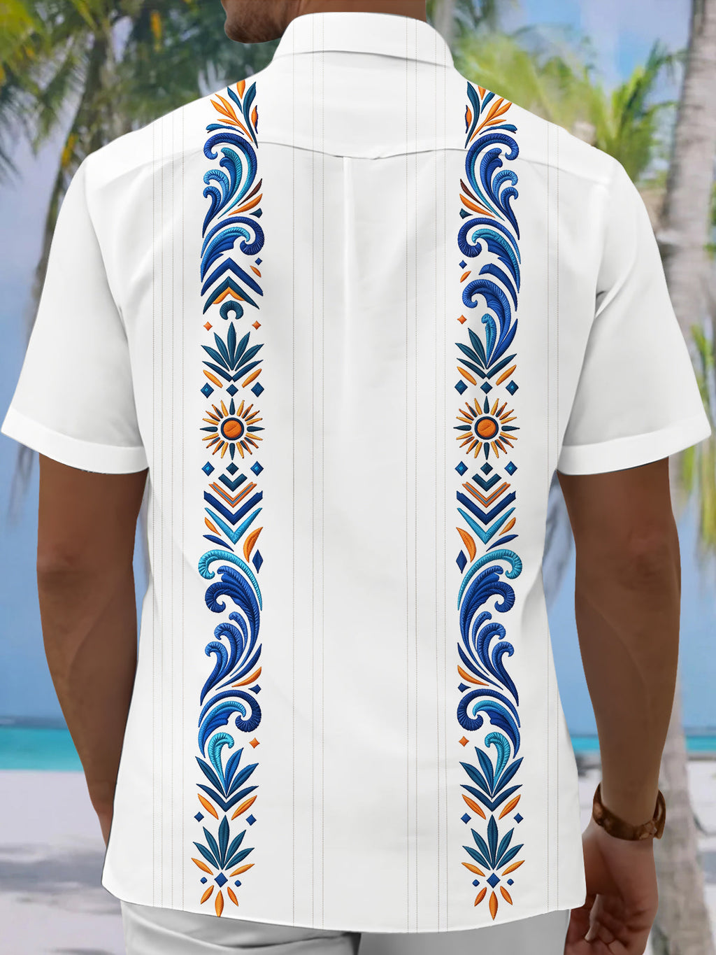 Oceanlyte Men's Geometric Floral And Sunburst Pattern Short Sleeve Shirt with Chest Pocket