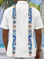 Oceanlyte Men's Geometric Floral And Sunburst Pattern Short Sleeve Shirt with Chest Pocket