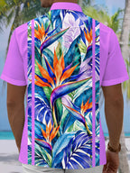 Oceanlyte Men's Short Sleeve Shirt - Bird Of Paradise Flowers And Tropical Leaves Print with Chest Pocket