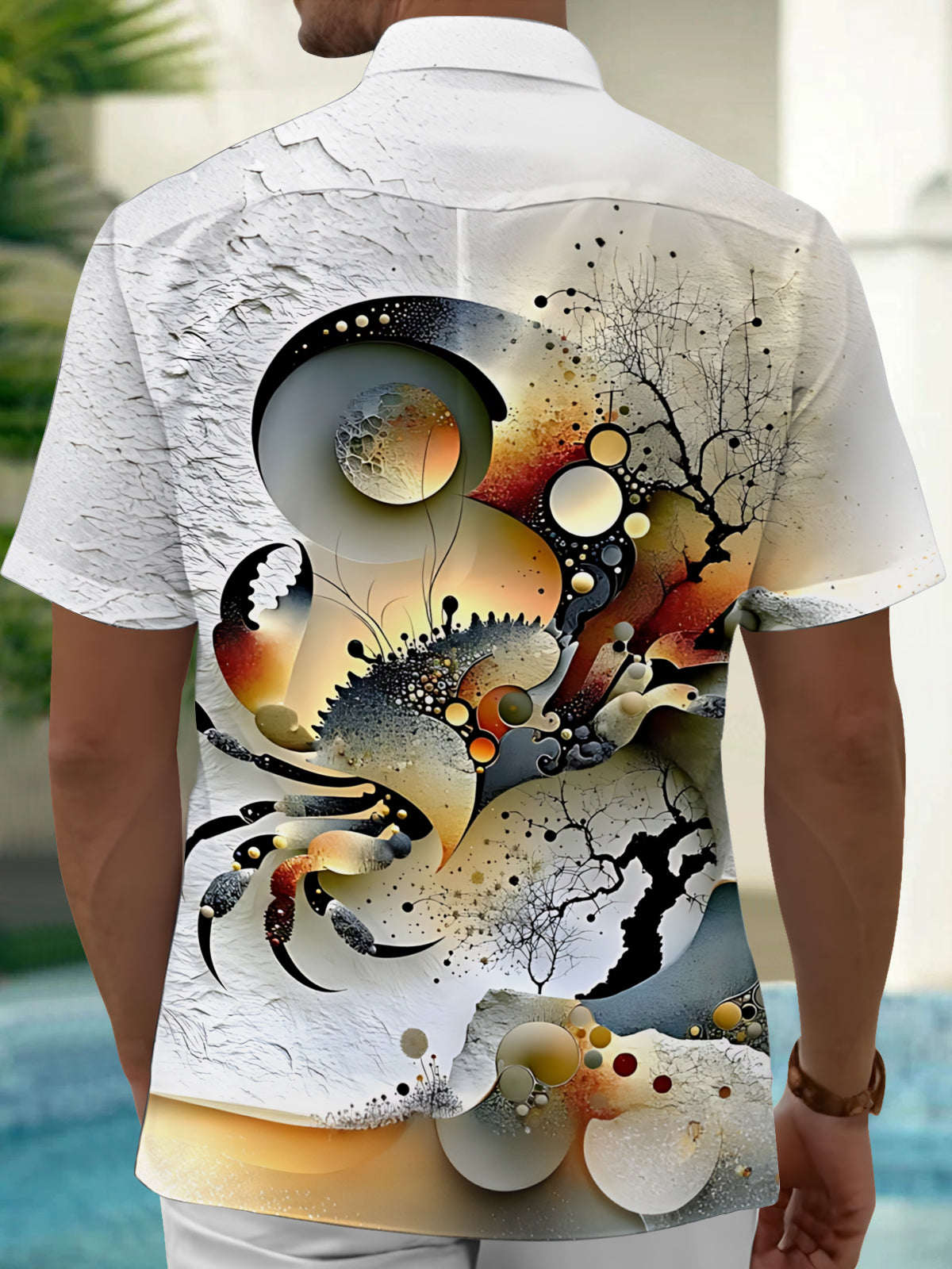 Oceanlyte Men's Printed Abstract Crab Design Print Short Sleeve Shirt with Chest Pocket