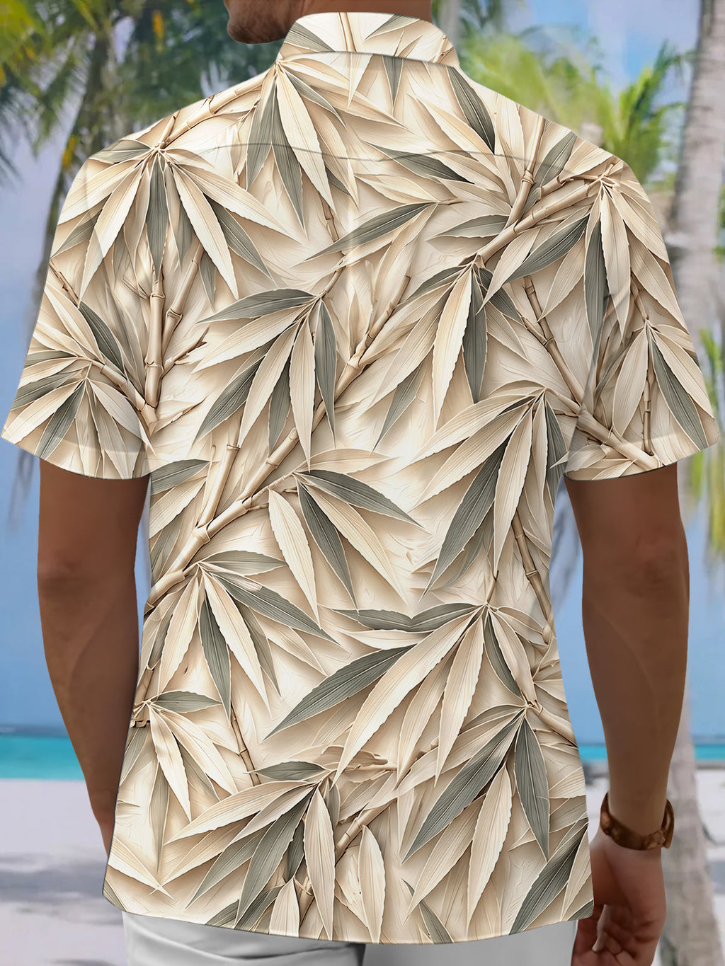 Oceanlyte Men's Hawaiian Bamboo Leaves And Stalks Print Short Sleeve Shirt with Chest Pocket