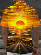 Oceanlyte Men's Hawaiian Sunset Landscape Print Short Sleeve Shirt with Chest Pocket