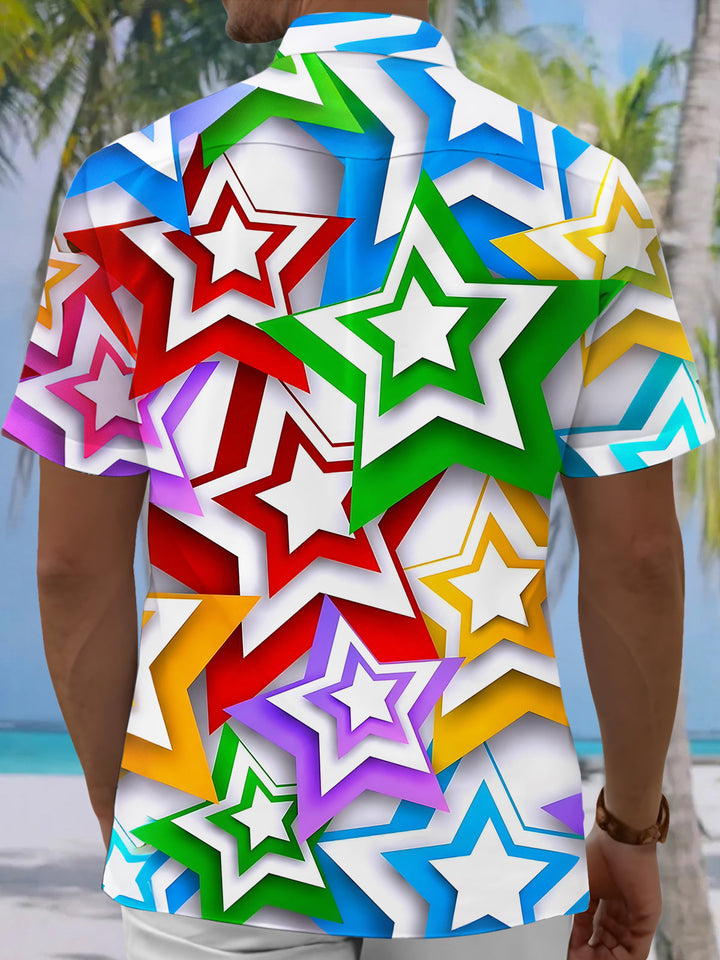 Oceanlyte Men's Printed Colorful Star Pattern Short Sleeve Shirt with Chest Pocket