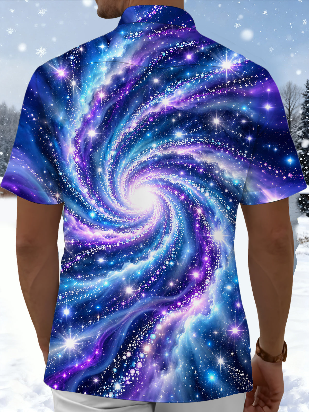 Oceanlyte Men's Printed Galaxy Swirl Print Short Sleeve Shirt with Chest Pocket
