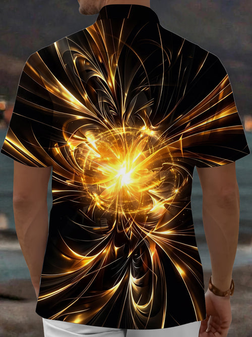 Oceanlyte Men's 3D Golden Light Burst Print Short Sleeve Shirt with Chest Pocket