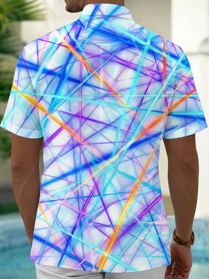 Oceanlyte Men's Colorful Geometric Lines Print Short Sleeve Shirt with Chest Pocket
