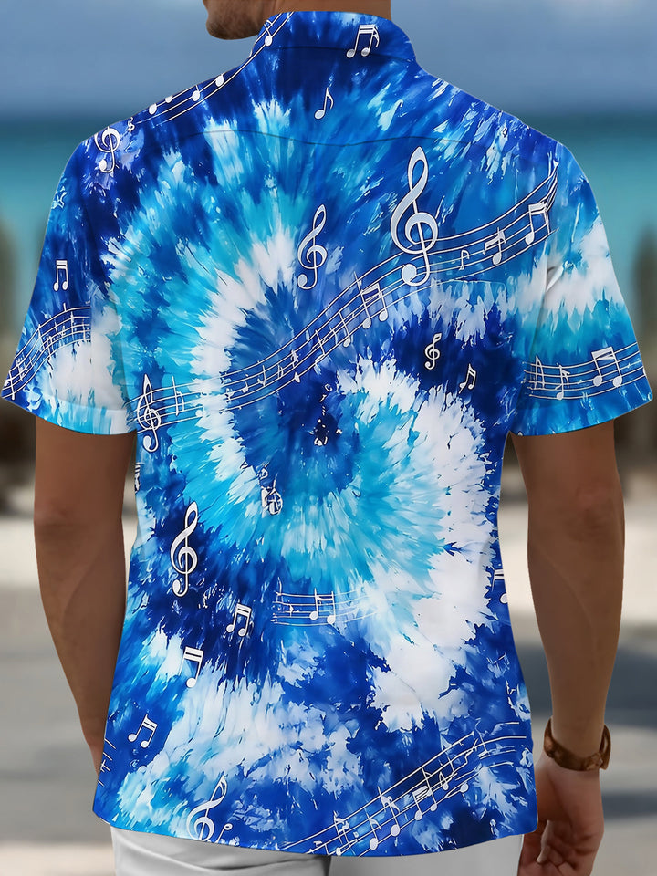 Oceanlyte Men's Graphic Musical Notes Print Short Sleeve Shirt with Chest Pocket