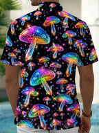 Oceanlyte Men's Printed Psychedelic Rainbow Mushrooms Print Short Sleeve Shirt with Chest Pocket