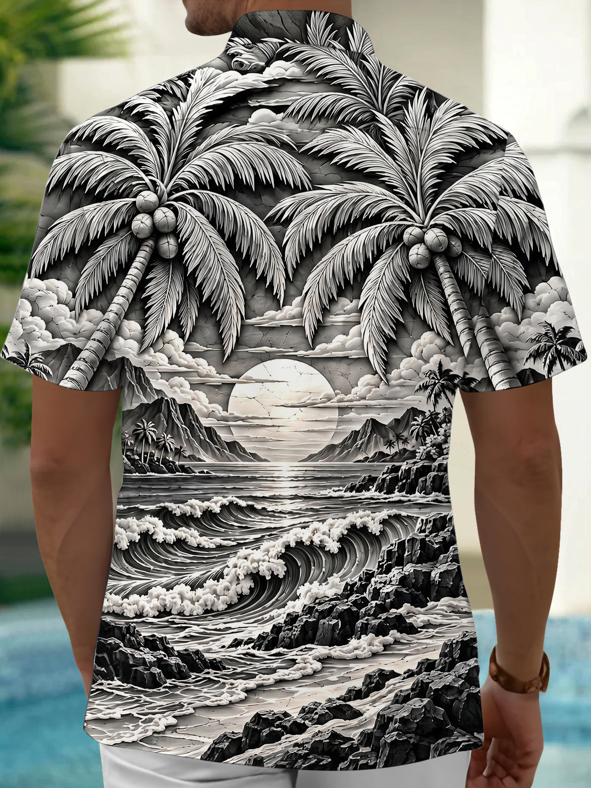 Oceanlyte Men's Hawaiian Palm Trees And Coconuts Print Short Sleeve Shirt with Chest Pocket