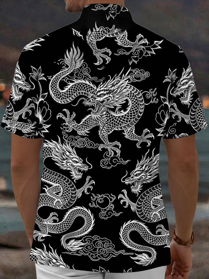 Oceanlyte Men's Hawaiian Chinese Dragon Print Short Sleeve Shirt with Chest Pocket