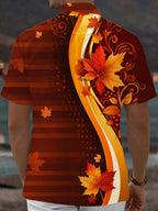 Oceanlyte Men's Hawaiian Autumn Maple Leaves Print Short Sleeve Shirt with Chest Pocket