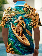Oceanlyte Wood Carving Polynesian Canoe Men's Pocket Short Sleeve Shirts