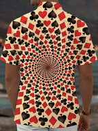Oceanlyte Men's Printed Spiral Poker Print Card Suits Pattern Short Sleeve Shirt with Chest Pocket