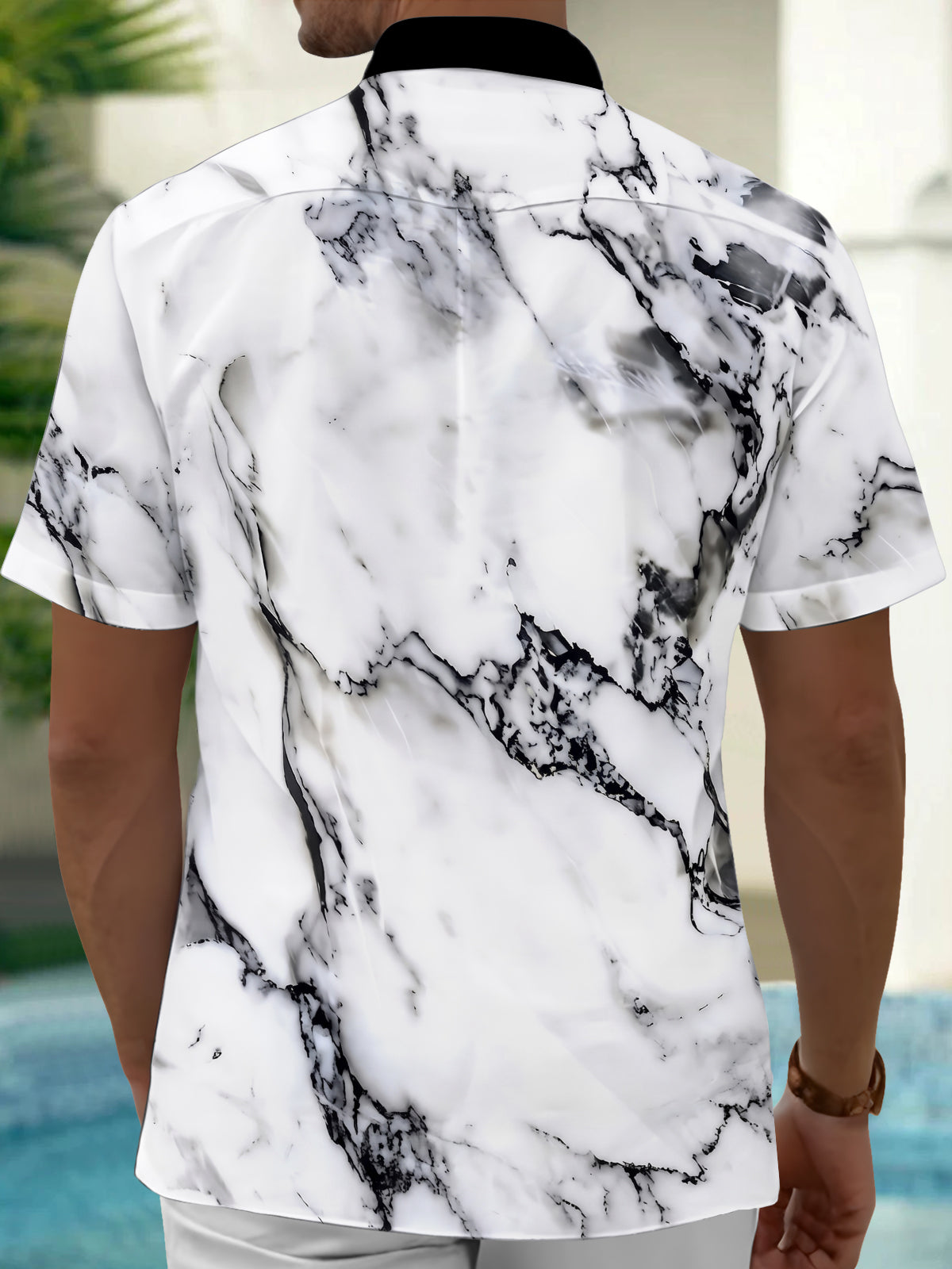 Oceanlyte Men's Printed Marble Print Short Sleeve Shirt with Chest Pocket