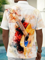 Oceanlyte Men's Graphic Watercolor Acoustic Guitar Print Short Sleeve Shirt with Chest Pocket