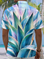 Oceanlyte Men's Hawaiian Agave Plant Leaves Print Short Sleeve Shirt with Chest Pocket