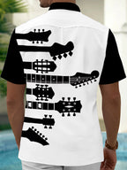 Oceanlyte Men's Graphic Guitar Headstock Silhouette Print Short Sleeve Shirt with Chest Pocket