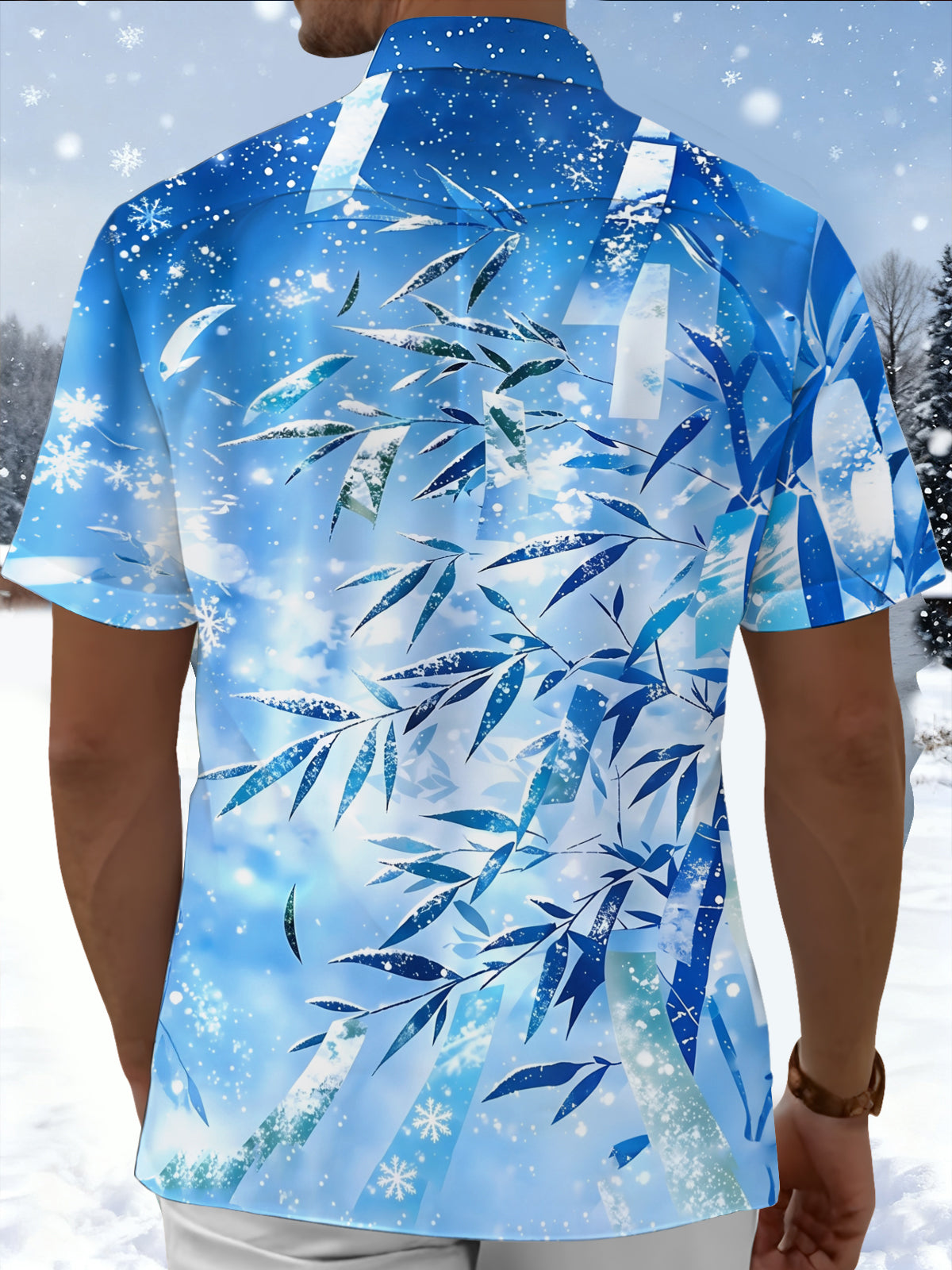 Oceanlyte Men's Hawaiian Snowflake Pattern Short Sleeve Shirt with Chest Pocket
