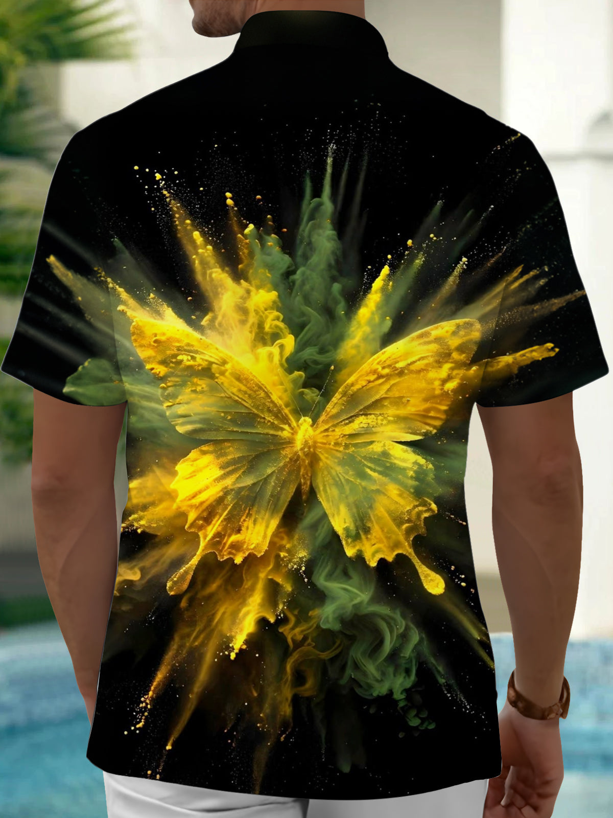 Oceanlyte Men's Printed Butterfly Explosion Print Short Sleeve Shirt with Chest Pocket