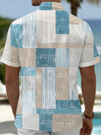 Oceanlyte Men's Striped Geometric Patchwork Stripes Print Short Sleeve Shirt with Chest Pocket