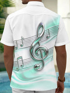 Oceanlyte Men's Short Sleeve Shirt - 3D Musical Notes And Treble Clef On Staff Print with Chest Pocket